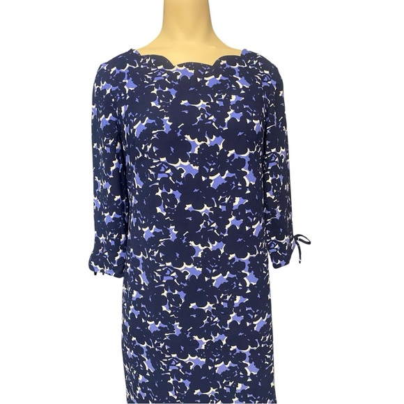 Talbots Navy and White Floral Long Sleeve Dress - Picture 8 of 11